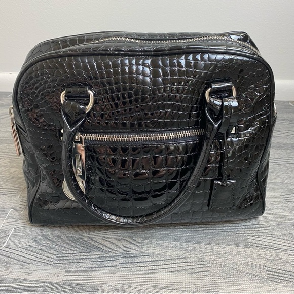 Michael Kors “Knox” Black Crocodile Embossed Leather Satchel - Picture 1 of 17